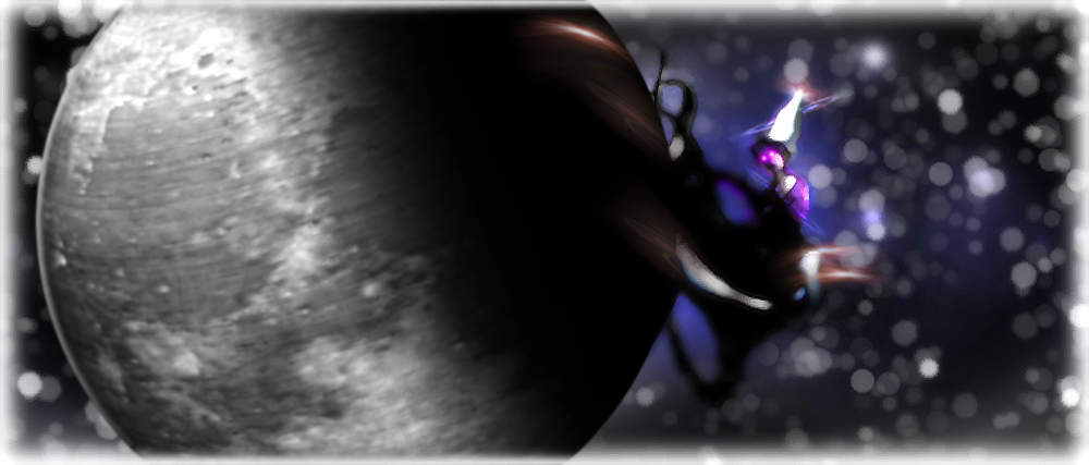 Glowing-eyed monster behind the moon