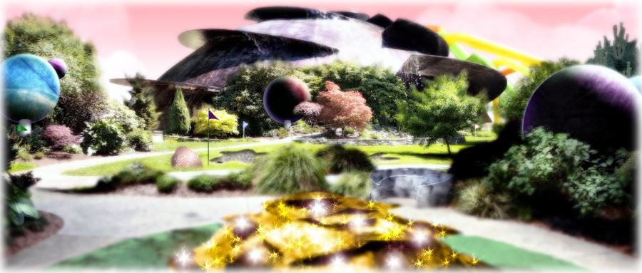 Mini golf and water park family fun center with astronomical theme