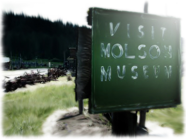 Weathered sign: Visit Molson Museum