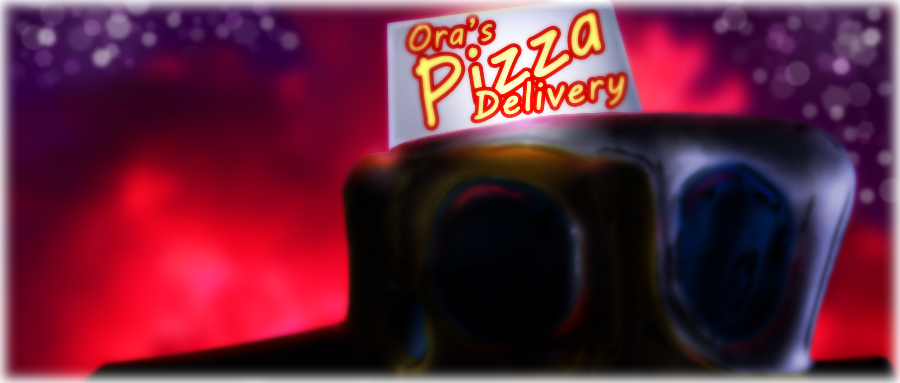 Glowing sign titled Ora's Pizza Delivery