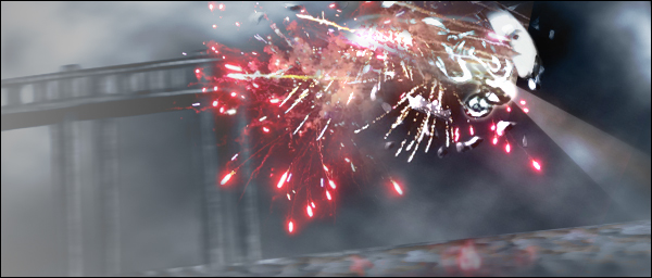 Hero and villain go over rails