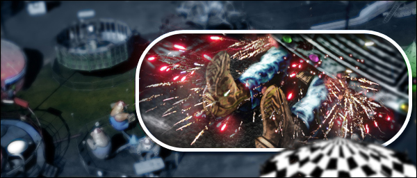 Yusuf's legs stick out from under ride