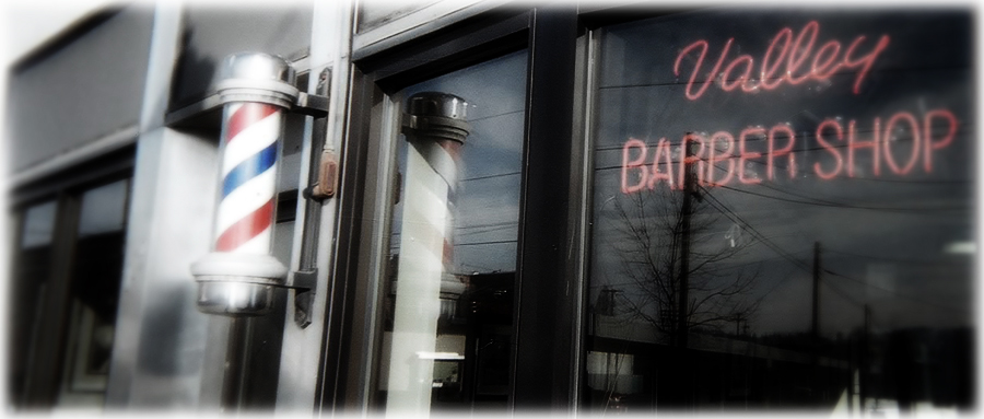 Barber pole at Cockle's family run shop in Puyallup, WA