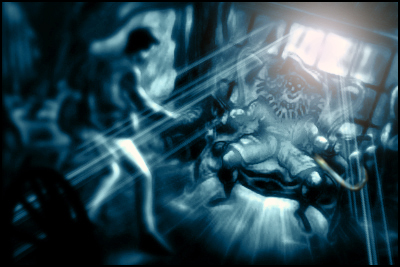 Pirate skeleton sitting in chair